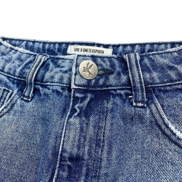 ONE X ONETEASPOON Bandits High Waisted Slim Fit Cuffed Hem Denim Short Sz 23 - Picture 5 of 9
